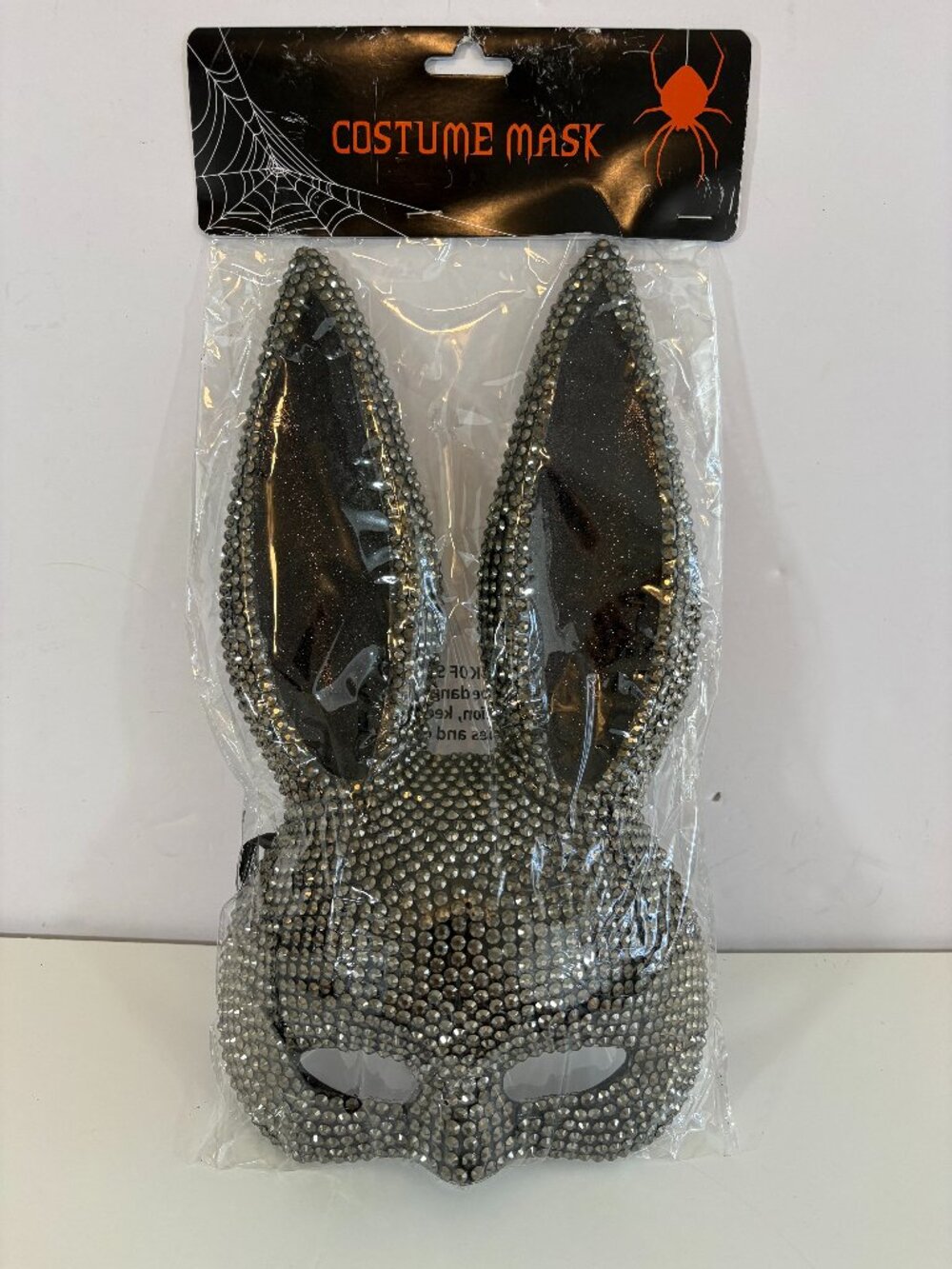 Rhinestone Costume Bunny Rabbit Half Face Mask Halloween Glitter Ears Black